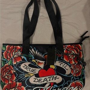 Ed Hardy Black and Red Graphic Tote